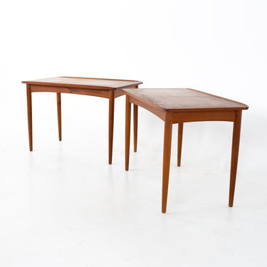 Greta Jalk Style Mid Century Danish Teak Side End Tables - A Pair - mcm 