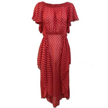 Valentino Red Polka Dot Chiffon Dress