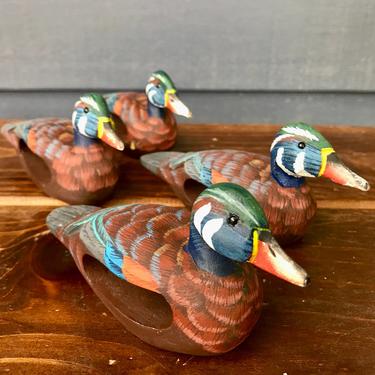 Mallard Duck Napkin Rings Hand Painted Wood 