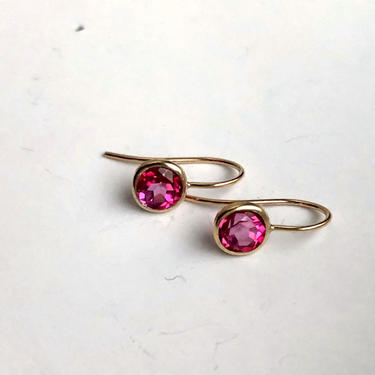 Magenta // Blush Pink Topaz Gold Fill Drop Earrings Small french wire dangle earrings 