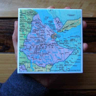 1968 Vintage Ethiopia Map Coaster. Ethiopia Gift. Addis Ababa Map. Africa Gift. Ethiopian Décor. Travel Gift. Djibouti map. Horn of Africa. 