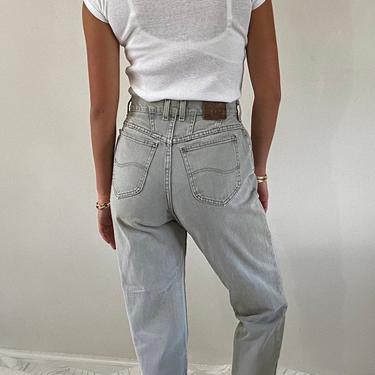 90s sage Lee high waist jeans / vintage pale gray sage colored denim high rise tapered jeans made in USA | 28 W 