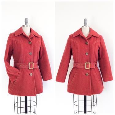 FINAL SALE /// 70s Deep Red Wool Coat / 1970s Vintage Autumn Fall Jacket / Medium / Size 6 