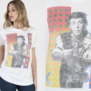 1989 White Paul McCartney Band T Shirt 80s World Concert Tour T Shirt Vintage 1980s Cotton Lennon The Beatles Pop Art Rock Pop Art Band Tee 