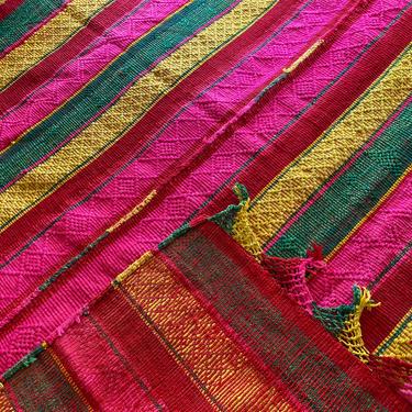 Vintage Pink Red Orange Wool Mexican Textile Bedspread 