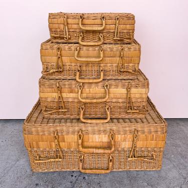 Set Of Four Rattan Suitcases