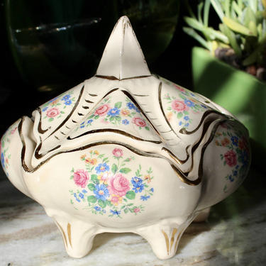 Vintage Ceramic Candy Dish Flowered Hand Painted by Paul's Gifts USA 