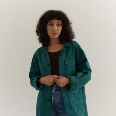 Vintage Emerald Green Chore Coat | Unisex Cotton Utility Jacket | Made in Italy | M | 