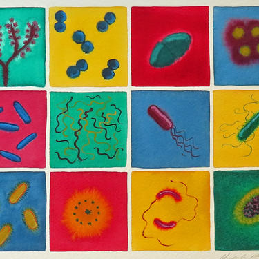 Microbial Riches 2 - original watercolor painting of bacteria - microbiology art 