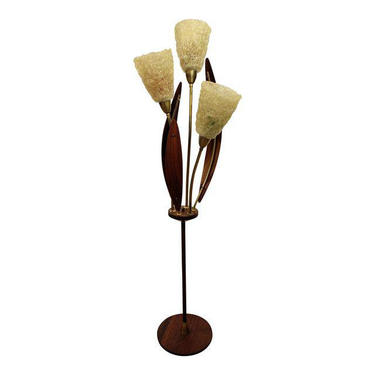 Mid-Century Danish Modern Walnut Brass Spaghetti 3-Way Floor Lamp 