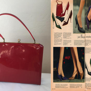 Perfect Matches - Vintage 1960s Lipstick Red Faux Patent Leather Handbag Purse 