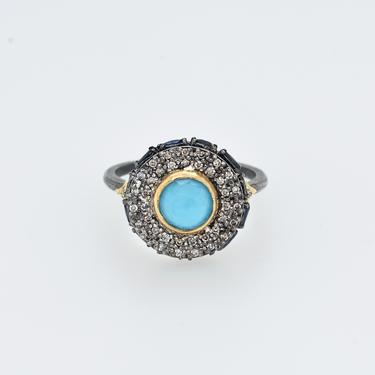 Old World Turquoise, Diamond, and Sapphire Statement Ring