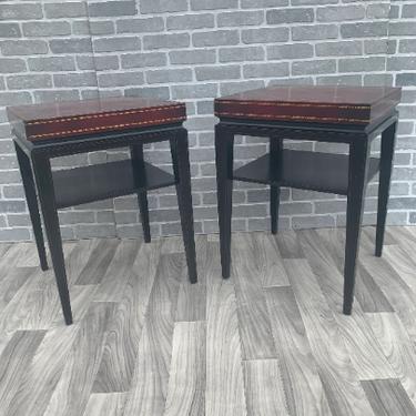 Rare Hollywood Regency Mahogany Frame Occasional/End tables with Leather Tops by Tommi Parzinger for Charak Modern - Pair
