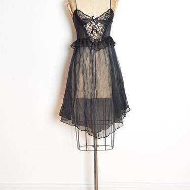 vintage 80s nightgown sheer black chiffon lace witch lingerie nightie XS S clothing 