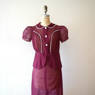 1930s dress set . vintage 30s puffed sleeve dress 