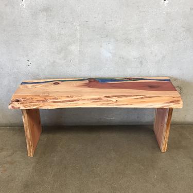 Custom Live Edge with Epoxy Redwood Bench