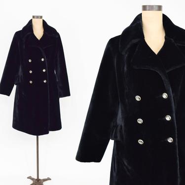 1960s Black Faux Fur Coat | 60s Black Double Breasted Faux Fur Coat | Borgazia | Large 