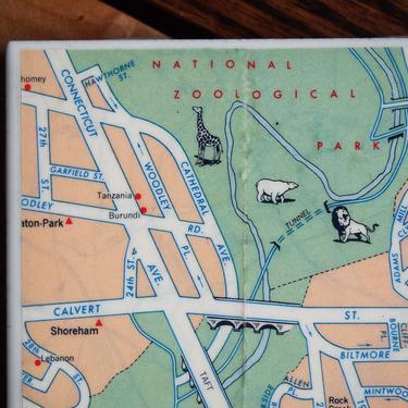 1972 Washington DC - National Zoo and Kalorama - Handmade Vintage Map Coaster - Repurposed 1970s Exxon Map - Northwest DC 