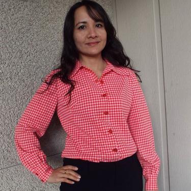 Vintage Red Gingham button up blouse 