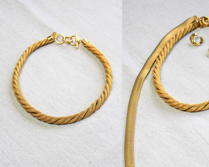 Vintage 80s Anne Klein Liquid Gold Twisted Chain Choker Necklace | 1980s Vintage Jewelry | Statement Piece Chunky Layering Necklace 