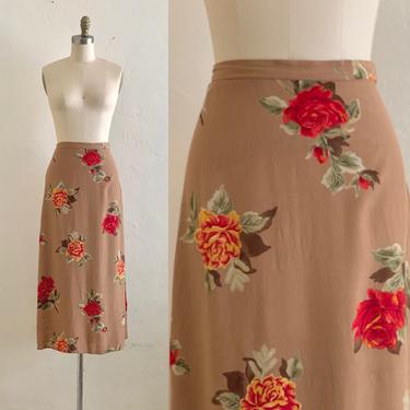 vintage 80's floral printed midi skirt 