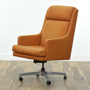 Mid Century Modern Orange Whipcord Rolling Office Chair