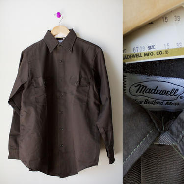 Vintage 50s Deadstock Madewell Dark Green Long Sleeve Work Shirt Medium 
