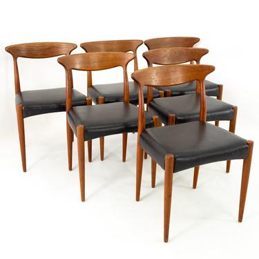 Arne Olsen Danish Mid Century Teak and Leather Dining Chairs - Set of 6 