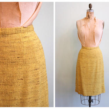Vintage 1950's Mustard Yellow Linen Skirt | Size Small 