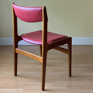ONE Erik Buch Teak Dining Side Chair in Red Leather, desk chair, bedroom chair 