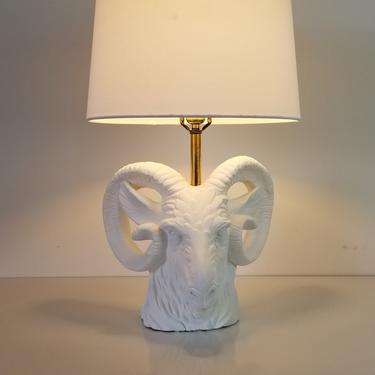 1970s Hollywood Regency Ram Head Plaster Table Lamp 