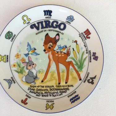Vintage Disney Bambi Virgo Plate With Easel,  Horoscope, Astrology, Zodiac Signs 