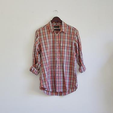 Vintage Mens Plaid Shirt, 90s Plaid Shirt, Cotton Shirt, Long Sleeve Shirt, Button Up Collared Shirt, Plaid Shirt, Grunge Shirt, Large XL 