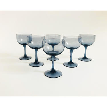 Mid Century Blue Coupe Cordial Glasses / Set of 6 