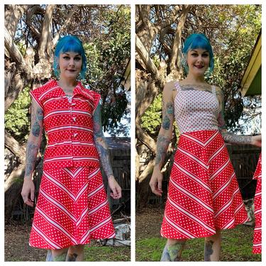 Vintage 1970’s 2 Piece Red Polka Dot Dress Set 