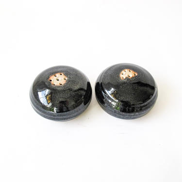 Mid-Century Hand Spun Ceramic Salt and Pepper Shakers - in Pebble Black 