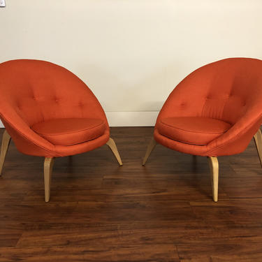 Mid Century Vintage Scoop Chairs Pair 