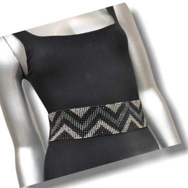 80’s Beaded Black and Silver Stretchy Waist Belt 