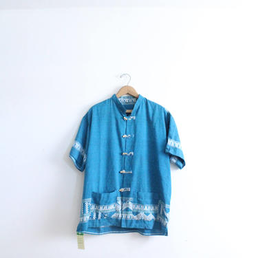 Turquoise Vietnamese Woven Dress Shirt 