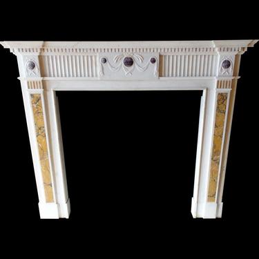 Antique White Statuary Marble Mantel with Sienna Accents & Purple Stones