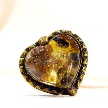 VINTAGE: Large Brass Ring with Glass - Artisan Ring - Handmade - Gift, Wedding, Engagement, Birthday - SKU 5-A3-00017794 