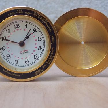 Small Round Brass Travel World Clock Desk Clock 
