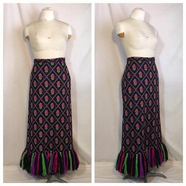 Vintage 1960's Rose Print Knit Maxi Skirt 