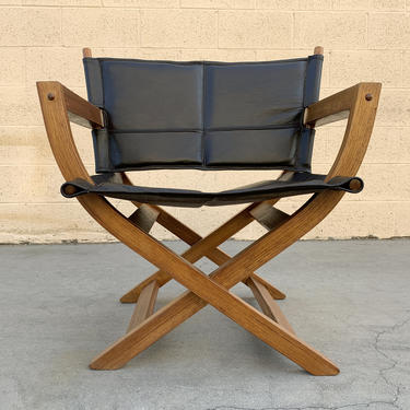 1970s Modern Teak and Leather Folding Chair, "Director's Style"