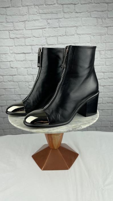 Proenza Schouler Silver Toe Cap Leather Ankle Boots, Size 37/ US 7, Black