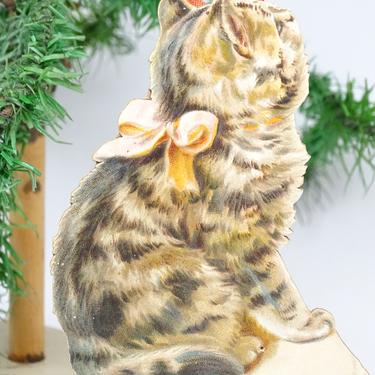 Antique Early 1900's Kitten Die Cut Scrap Christmas Ornament, Vintage Cat 