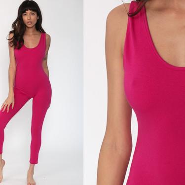 90s Unitard Hot Pink Spandex Jumpsuit Pants Gymnastics Aerobics Leotard ...