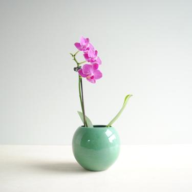 Vintage Green Ball Ceramic Vase, Small USA Pottery Green Vase 