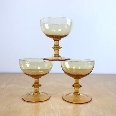 Bohemia Glass Vintage Czech Yellow Amber Crystal Coupe Champagne Cocktail Glasses, Set of 3 