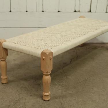 Wood and Fabric Woven Bench- White